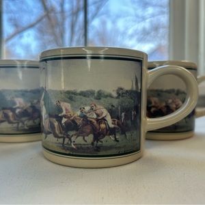 Vintage Ralph Lauren polo scene ceramic tan coffee mugs set of four made Japan